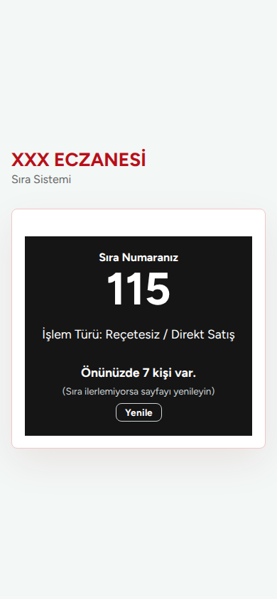 Hastanın telefonunda alınan sıra numarası ve önünde bekleyen kişi sayısı (örnek ekran)